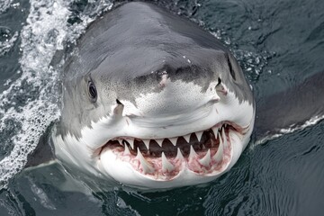 Naklejka premium Close-up shot of a shark's mouth, showing sharp teeth and gums