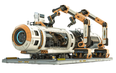 A High-Tech Manufacturing Facility Creating State-of-the-Art Robots for the Future Isolated on Transparent Background PNG