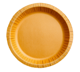 Round paper plate in bright yellow ready for serving food at a casual gathering or picnic event in the afternoon