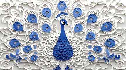 Peacock, Paper Cut Art, Abstract Image, Texture, Pattern Background, Wallpaper, Cover and Screen of Smartphone, PC, Laptop, 9:16 and 16:9 Format