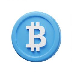 Obraz premium A 3D illustration of a blue circular coin with a white Bitcoin symbol in the center isolated on a white background