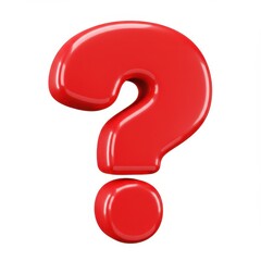 A 3D illustration of a red question mark with a smooth and bold design isolated on a white background