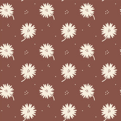 Abstract flower shape background. Simply floral print for kitchen textile. Botany seamless pattern in warm brown color. Vector illustration