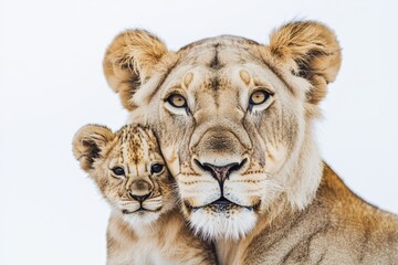 Obraz premium Two adult lions pose side by side, showcasing their majestic presence