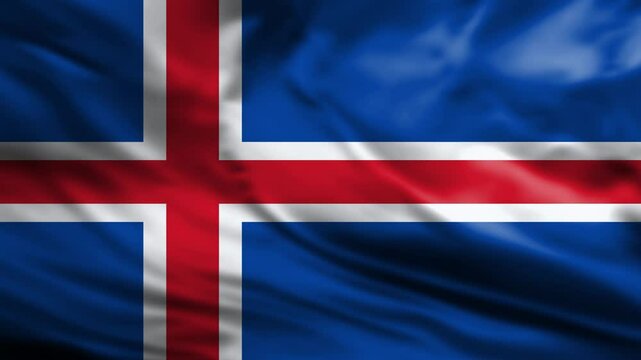 Realistic Iceland flag is waving 3D animation. National flag of Iceland. Iceland flag fluttering in the wind closeup, Iceland flag flying in the wind close-up.