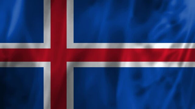 Realistic Iceland flag is waving 3D animation. National flag of Iceland. Iceland flag fluttering in the wind closeup, Iceland flag flying in the wind close-up.
