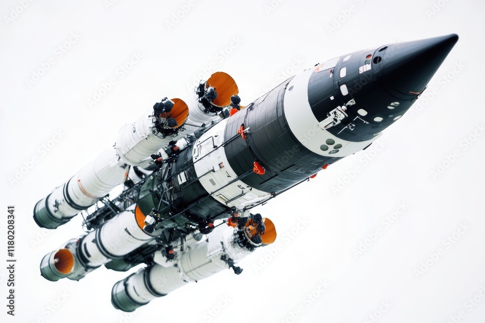 Poster a rocket soaring through the sky, with flames and smoke trailing behind
