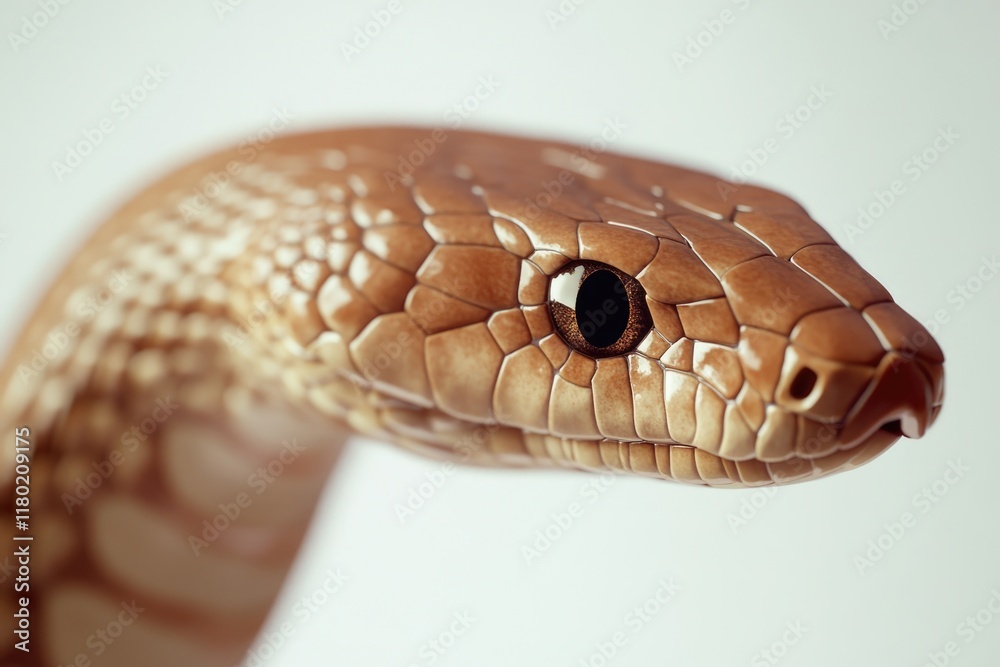 Poster close-up image of a snake's head on a white background