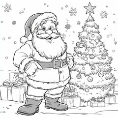 coloring santa with a Christmas tree