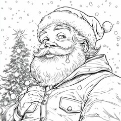 coloring santa with a Christmas tree