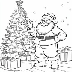 coloring santa with a Christmas tree