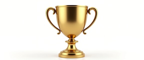 Fototapeta premium A gleaming golden trophy stands proudly on a white background, symbolizing achievement and victory. Its elegant design and rich color evoke feelings of success and accomplishment.