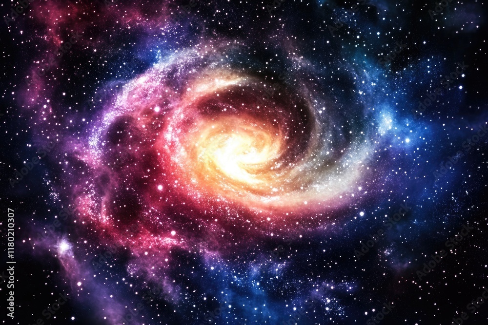 Poster a stunning image of a spiral galaxy with stars shining bright in the background, perfect for astrono