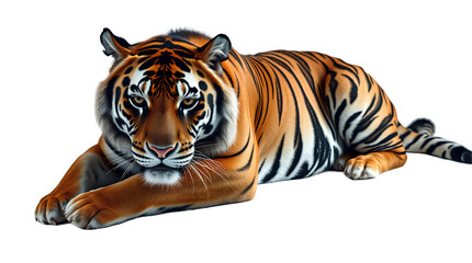 Obraz premium Photo of Tiger lying down isolated on transparent background