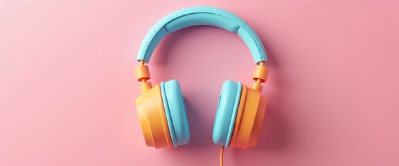 Colorful headphones on a pink background. Perfect for music lovers and audiophiles.  These vibrant headphones offer a stylish and comfortable listening experience.