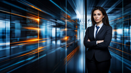 Fototapeta premium Confident Professional in Advanced Tech Corridor