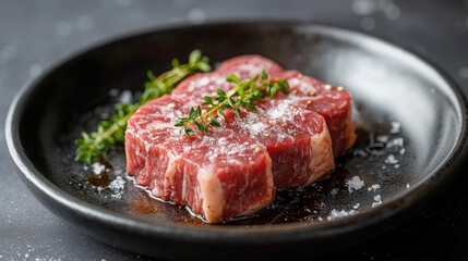 Premium wagyu beef steak ready for grilling with a delicate texture and seasoning
