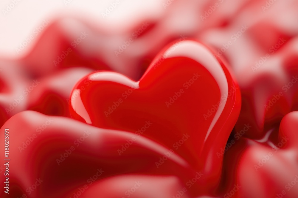 Poster a detailed view of a cluster of bright red hearts