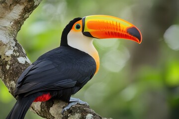 Obraz premium A Colorful Toucan Perched on a Tree Branch