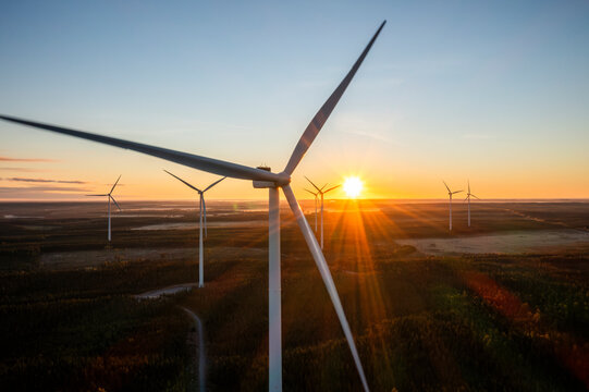 Wind farm in Scandinavia producing renewable wind energy. Finland