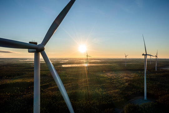 Wind farm in Scandinavia producing renewable wind energy. Finland
