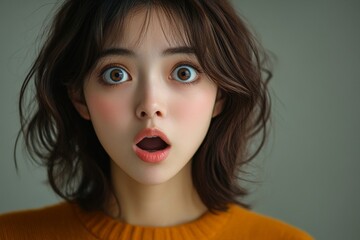 Asian young woman wow expression face shock with unbelievable offer Generative AI