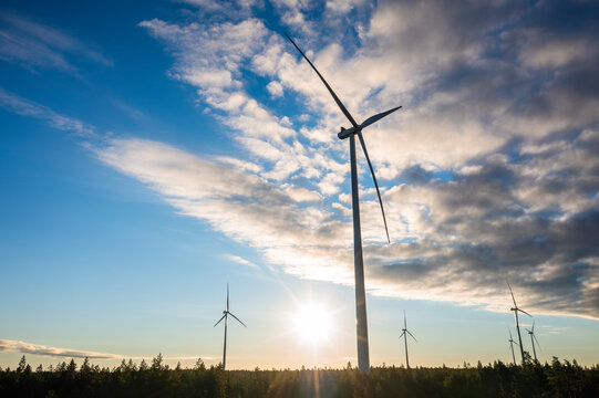 Wind farm in Scandinavia producing renewable wind energy. Finland