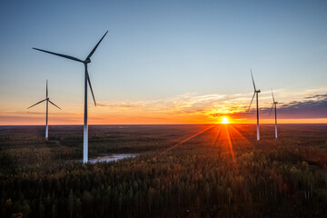 Wind farm in Scandinavia producing renewable wind energy. Finland