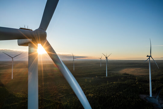 Wind farm in Scandinavia producing renewable wind energy. Finland