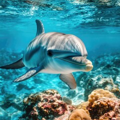 Fototapeta premium A dolphin glides through calm ocean waters