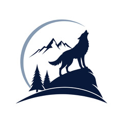 wolf silhouette vector line art logo design © Hossain