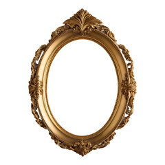 Antique-style golden oval frame with decorative embellishments.