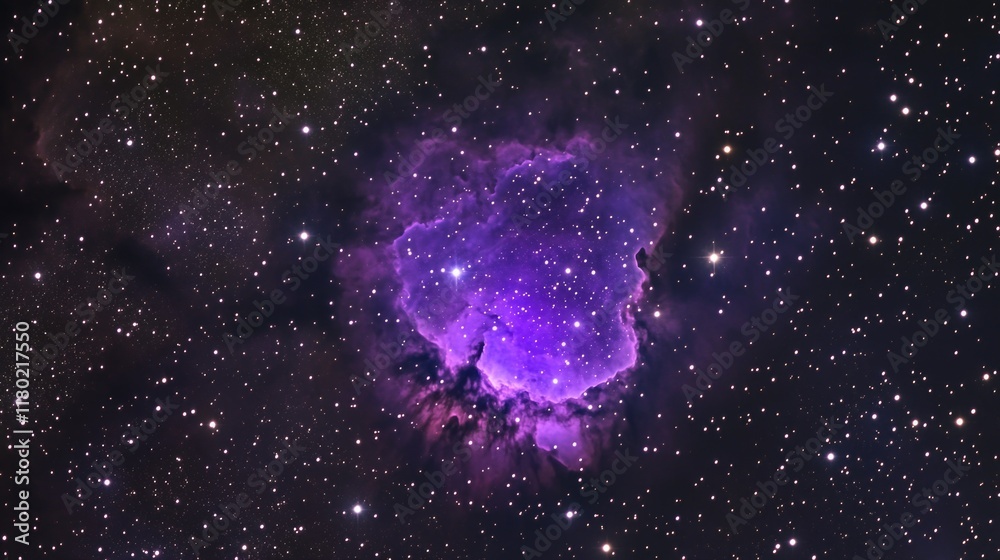 Poster a purple cloud floats amidst the stars and planets of a distant galaxy, offering a unique and striki