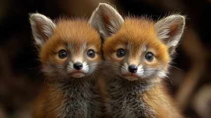 Naklejka premium Two little foxes sitting side by side, possibly siblings or friends
