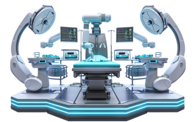Futuristic Hospital Operating Room with Advanced Robotics Technology Isolated on Transparent Background PNG