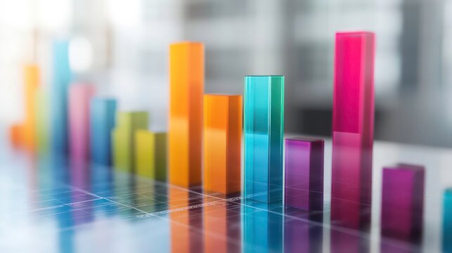 Modern data visualization with colorful bar graphs on a minimalist background. isolated on white background.
