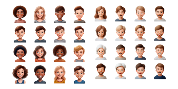 Diverse Group of Cartoon Characters Showcasing Various Expressions