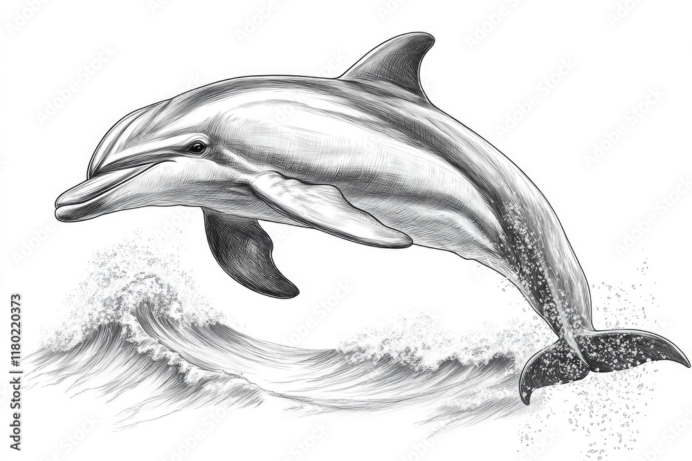 Poster a dolphin leaps out of the ocean in a dynamic pose
