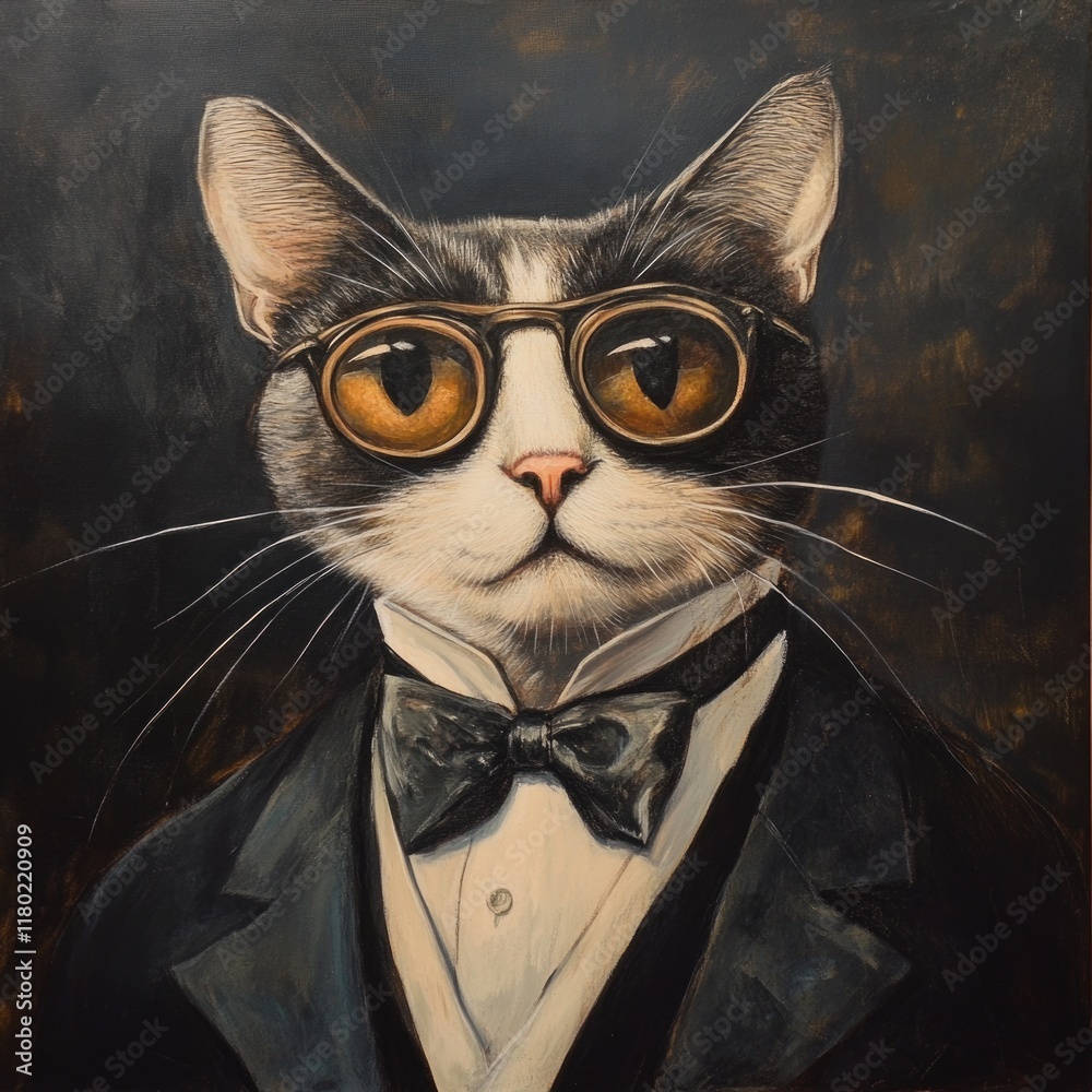 Poster a feline in specs and formal attire