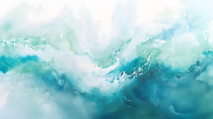Fototapeta premium Abstract Teal Watercolor Ocean Wave Painting