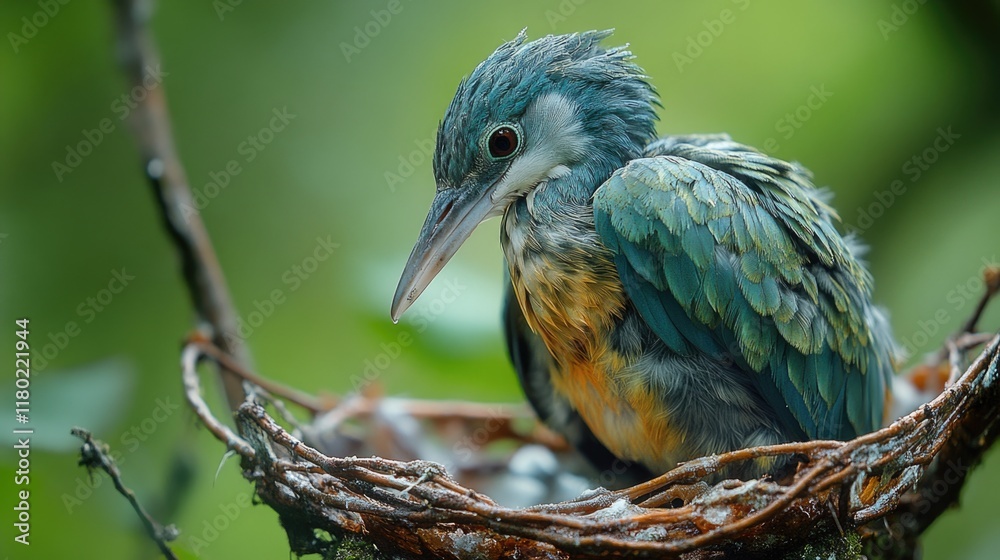 Aufkleber a bird perched on a tree branch, building its nest