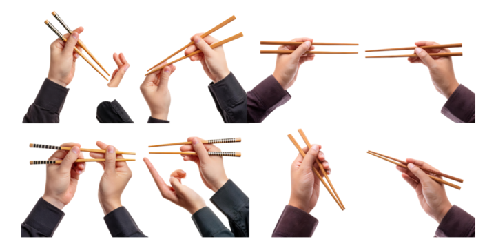 Diverse Hand Positions with Chopsticks for Asian Cuisine Use
