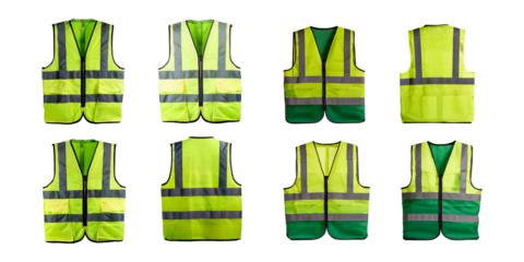 Collection of Reflective Safety Vests on a Transparent Background