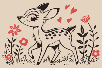 A whimsical and cute cartoon illustration of a baby deer.