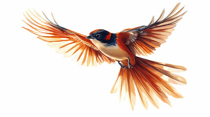 Fototapeta premium Bird in flight with spread wings, white isolate background. Ivorylight. Illustration