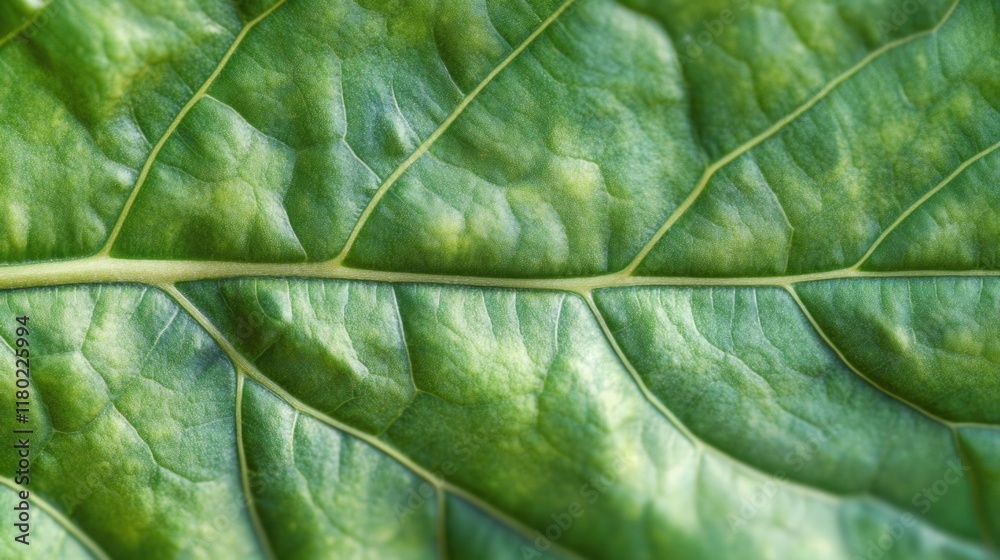 Poster close-up of a single green leaf with a distinctive white line, great for nature and botanical illust