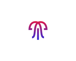 Fototapeta premium Jellyfish gradient logo design. Creative octopus line icon. Minimalistic aquarium seafood restaurant logotype. illustration.