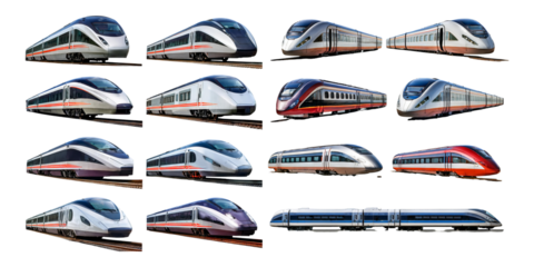 Futuristic and Sleek Train Designs on Transparent Background