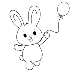 Fototapeta premium Happy Easter, Cute Bunnie and Easter eggs and Easter Tree Outline drawing.