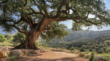 Majestic Ancient Tree Overlooking a Valley